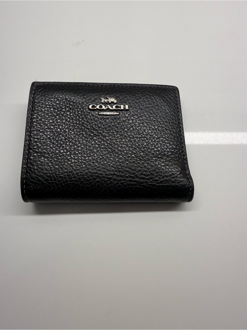 Coach Black Pebbled Leather Trifold Card Holder Wallet